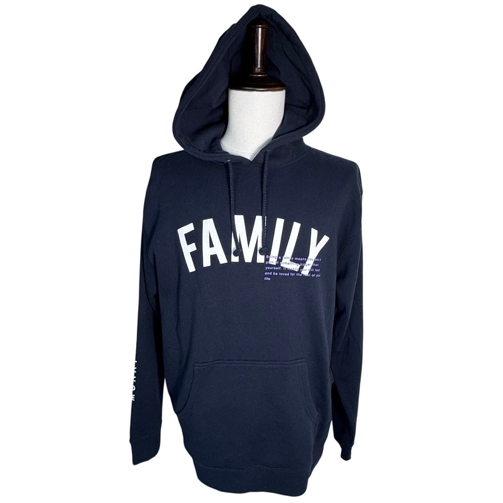 MONAT NWT Women's Medium Family Graphic Hoodie Navy Blue Sweatshirt Gear